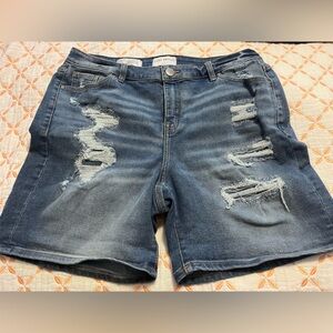 Lane Bryant Essential Stretch Mid-Length Distressed Jean Shorts